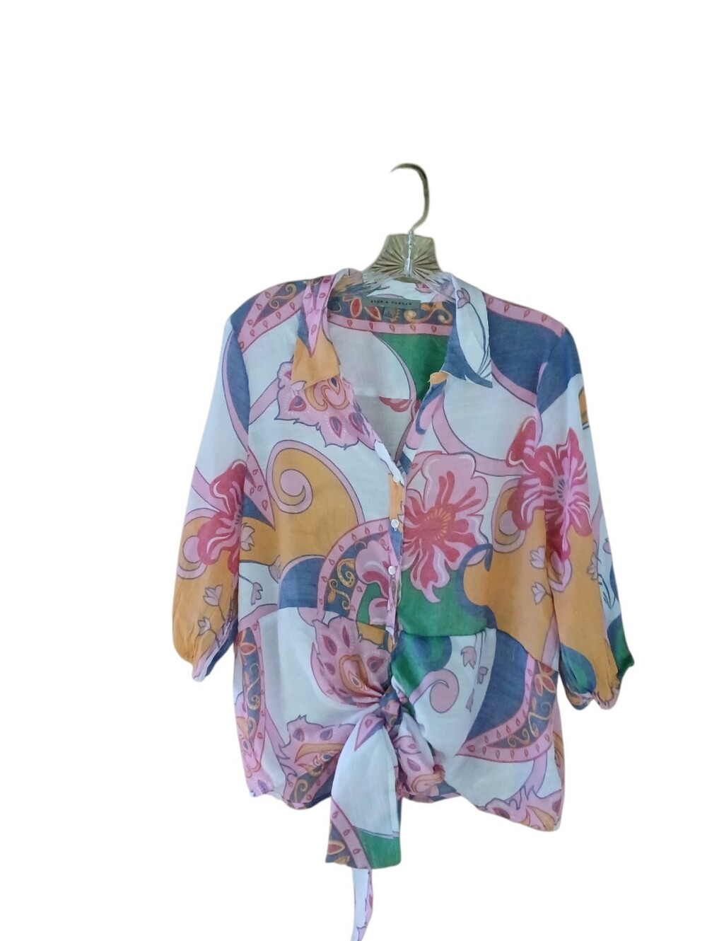 Alex & Parker Floral Print Tie Front 3/4 Sleeve Button Down Shirt XL